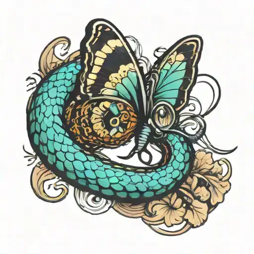 butterfly snake head tattoo design idea