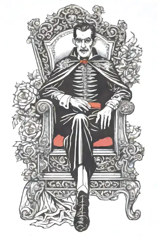 dracula sitting on throne legs splayed tattoo design idea