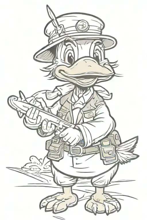 cartoon duck with knife arms tattoo design idea