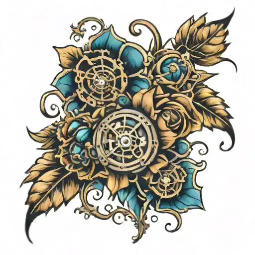 steampunk flowers tattoo design idea