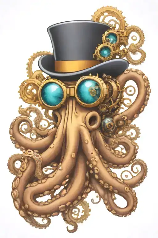 steampunk octopus wearing monocle tattoo design idea