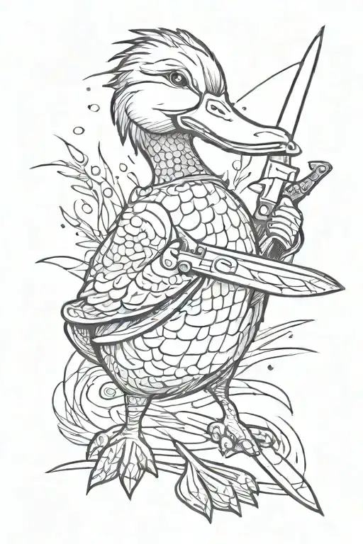 cartoon duck with knife arms tattoo design idea