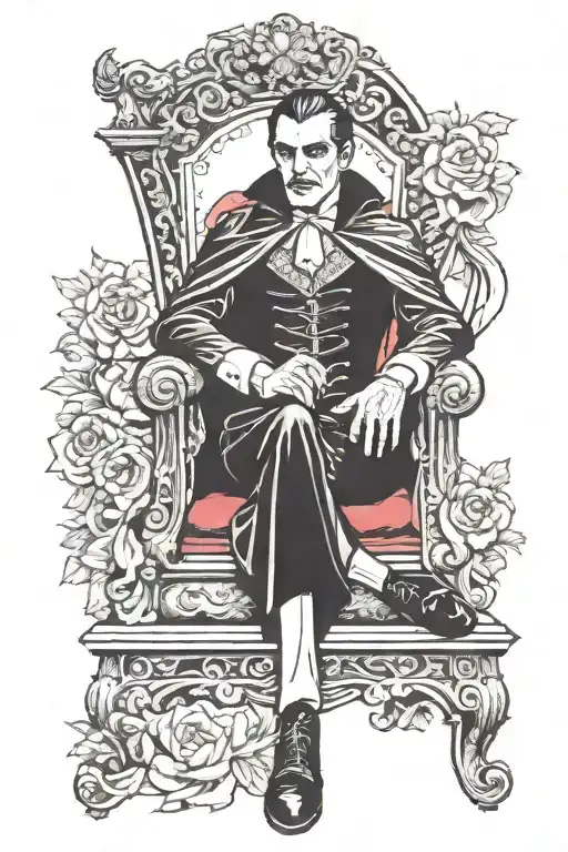 dracula sitting on throne legs uncrossed tattoo design idea