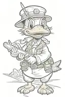 cartoon duck with knife arms tattoo design idea