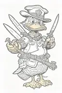 cartoon duck with knife arms tattoo design idea