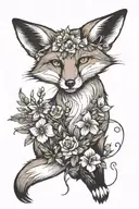 fox with flowers tattoo design idea