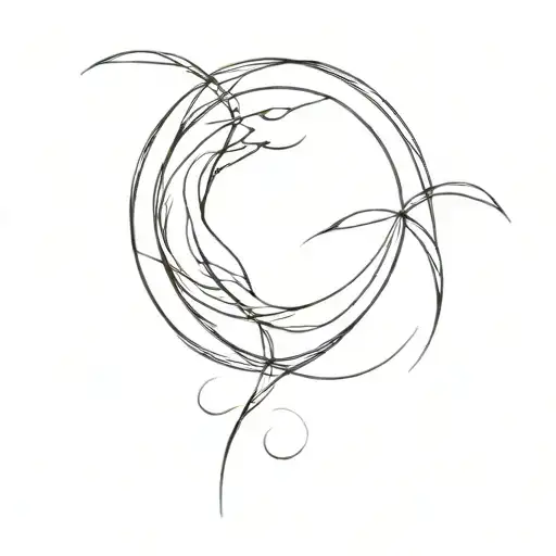 The ouroboros, delicately drawn with fine lines, curves in a circular motion. Within the circle, subtle feminine details tattoo design idea
