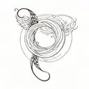 The ouroboros, delicately drawn with fine lines, curves in a circular motion. Within the circle, subtle feminine details tattoo design idea
