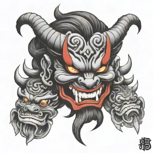 laugh now cry later oni mask   tattoo design idea