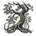 A tattoo of a weeping willow tree with bones intertwined in its branches, representing sadness and hidden meanings   tattoo design idea