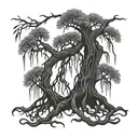 A tattoo of a weeping willow tree with bones intertwined in its branches, representing sadness and hidden meanings   tattoo design idea