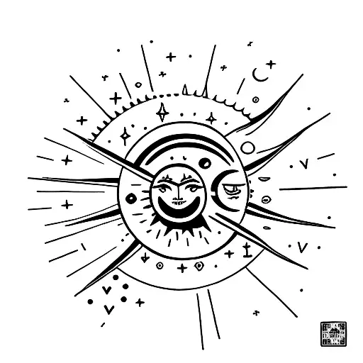 Sun and Moon with words "me vs me" tattoo design idea