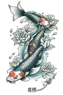 koi fish swimming lotus blossoms cherry blossoms falling tattoo design idea