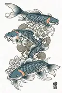 koi fish swimming lotus blossoms cherry blossoms falling tattoo design idea
