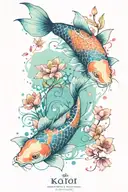koi fish swimming lotus blossoms cherry blossoms falling cute fish bright colors  tattoo design idea
