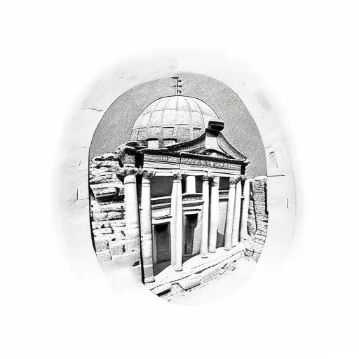 A sketch-style tattoo of the iconic Petra ruins in Palestine tattoo design idea