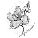 A dotwork tattoo of an iris flower surrounded by Arabic geometric patterns tattoo design idea