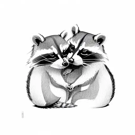 raccoon and chipmunk cuddling tattoo design idea