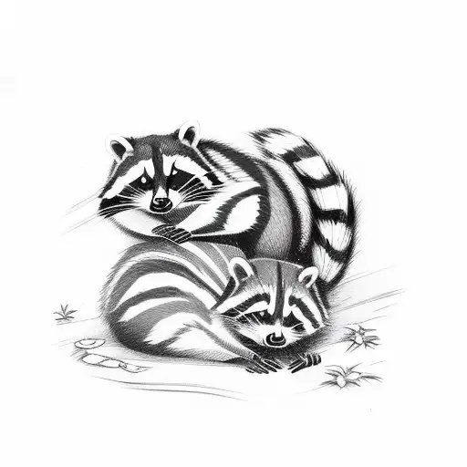 raccoon and chipmunk sleeping tattoo design idea