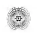 A dotwork tattoo depicting a shield with the emblem of the Knights Templar and a background of crossed swords tattoo design idea