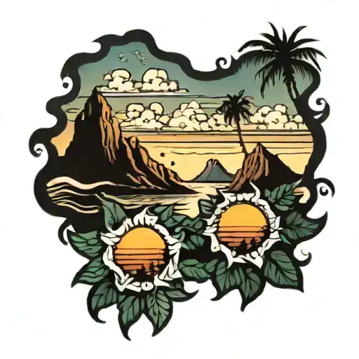 Ventura California beach sunset with mountains in the background. tattoo design idea