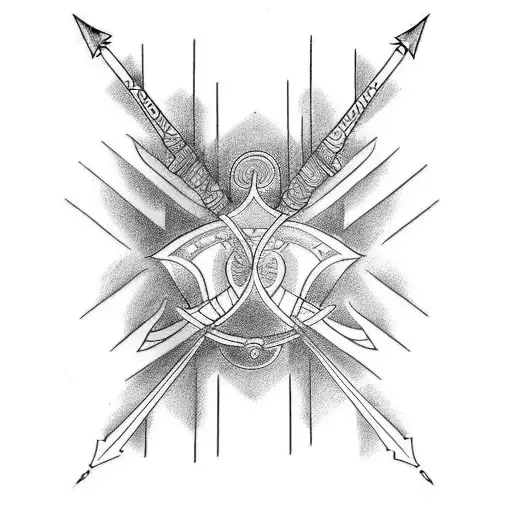 tattoo lineal draw with out backgeound, arrow b&w with mi imalism constelarion of sagitarius anda taurus tattoo design idea