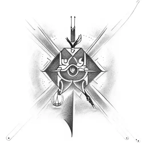 tattoo lineal draw with out backgeound, arrow b&w with mi imalism constelarion of sagitarius anda taurus tattoo design idea