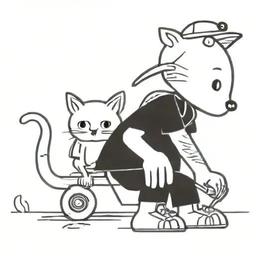 A bully cat in shorts and a cap with car key tattoo design idea