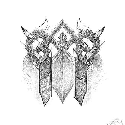 5 swords crossing tattoo design idea