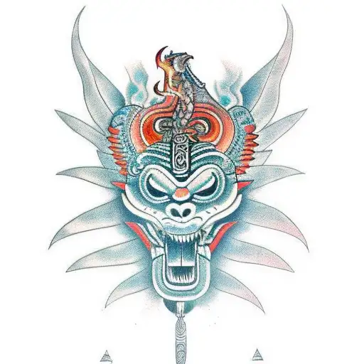 design a feathered serpent with fire with Maori and Inca designs for the arm tattoo design idea