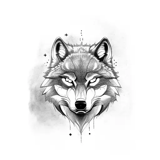 a head left side is stalker mask right side is wolf tattoo design idea