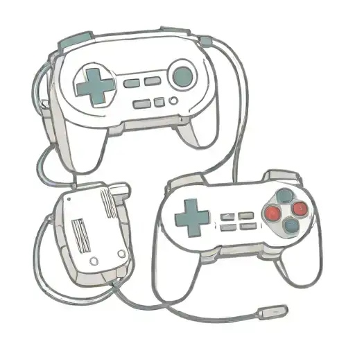 A minimalist tattoo of a classic video game controller intertwined with a craftsman's tools tattoo design idea