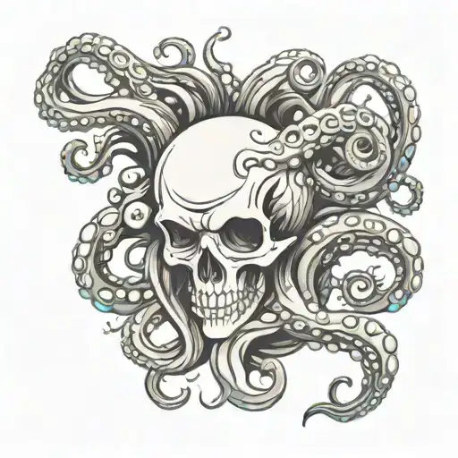 skull and octopus tentacles tattoo design idea