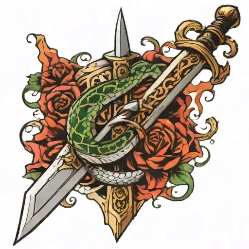 sword with snake wrapped tattoo design idea