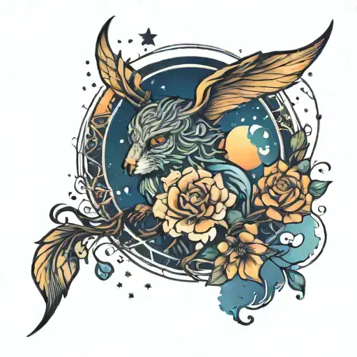 Day turning into night sky tattoo design idea