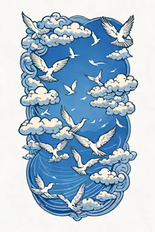 clouds and doves flying tattoo design idea