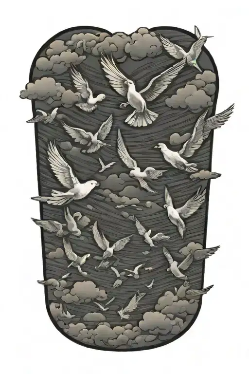 clouds and doves flying tattoo design idea