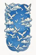 clouds and doves flying tattoo design idea