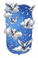 clouds and doves flying tattoo design idea