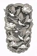 clouds and doves flying tattoo design idea