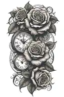 roses and a clock tattoo design idea