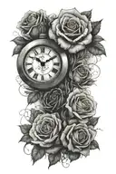 roses and a clock tattoo design idea