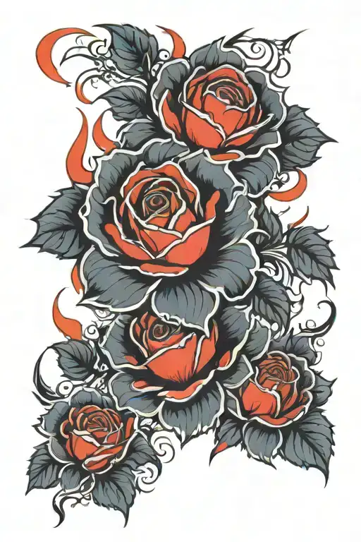rose on fire coming tattoo design idea