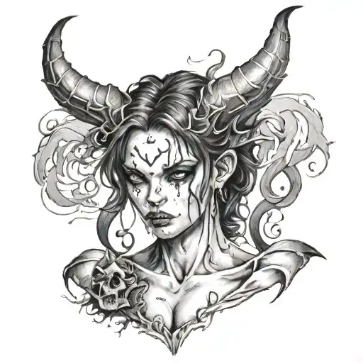 demon girl with broken heart tattoo design idea