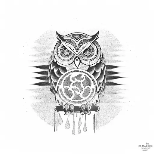 owl atop scales with koi yin yang tattoo design idea