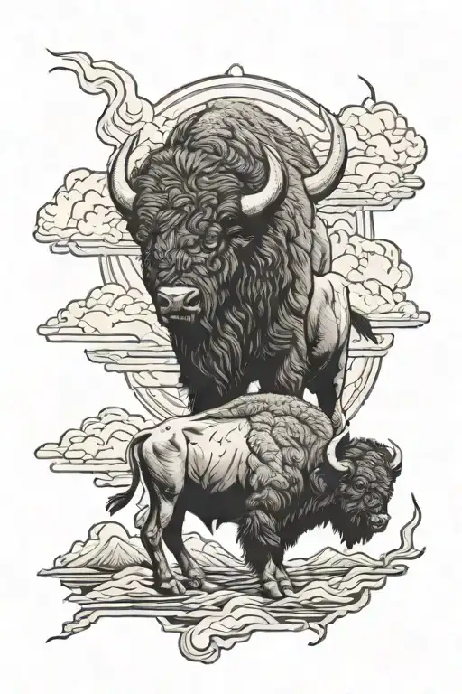 western leatherwork with bison facing storm tattoo design idea
