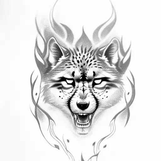 A smoking cheetah with a wolf's head emerging from the smoke tattoo design idea