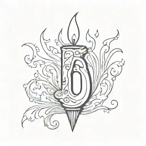 A sketch tattoo of a birthday candle in the shape of the number 90, with flames flickering at the top tattoo design idea