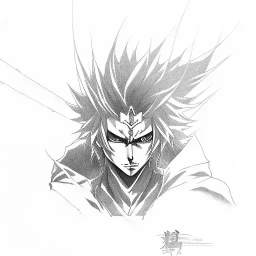 kurosaki ichigo from anime bleach sword bankai tattoo design idea