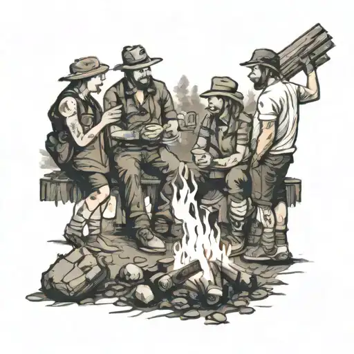 A group of friends gathered around a campfire sharing stories tattoo design idea